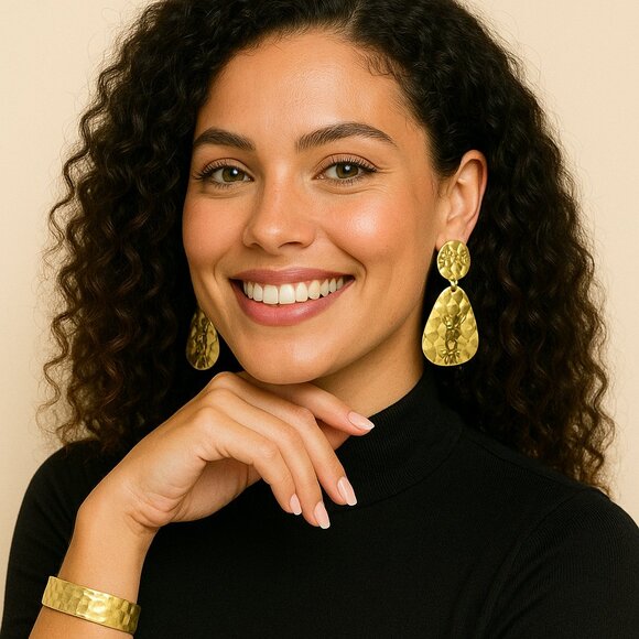🆕Boho Chic Statement Hammered Earrings 18K Gold Plated Stainless Steel - Picture 1 of 13
